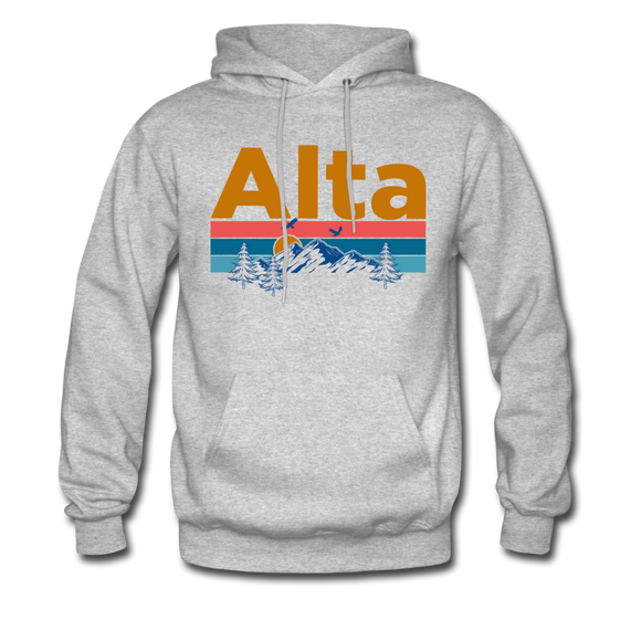 Alta, Utah Hoodie - Retro Mountain & Birds Alta Hooded Sweatshirt - heather gray