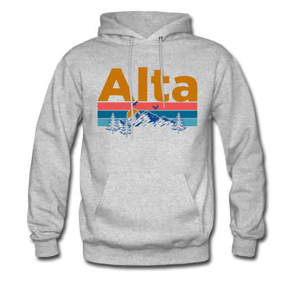 Alta, Utah Hoodie - Retro Mountain & Birds Alta Hooded Sweatshirt - heather gray