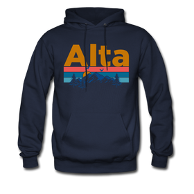 Alta, Utah Hoodie - Retro Mountain & Birds Alta Hooded Sweatshirt - navy
