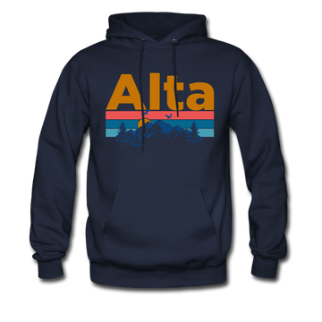 Alta, Utah Hoodie - Retro Mountain & Birds Alta Hooded Sweatshirt - navy