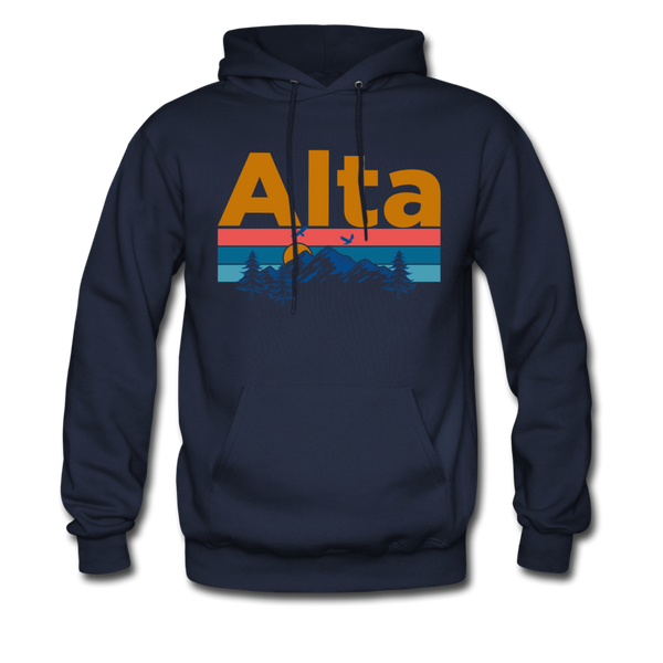 Alta, Utah Hoodie - Retro Mountain & Birds Alta Hooded Sweatshirt - navy
