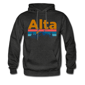 Alta, Utah Hoodie - Retro Mountain & Birds Alta Hooded Sweatshirt - charcoal gray