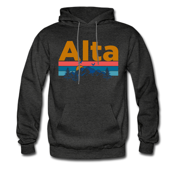 Alta, Utah Hoodie - Retro Mountain & Birds Alta Hooded Sweatshirt - charcoal gray