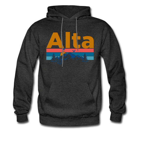 Alta, Utah Hoodie - Retro Mountain & Birds Alta Hooded Sweatshirt - charcoal gray