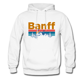 Banff, Canada Hoodie - Retro Mountain & Birds Banff Hooded Sweatshirt - white