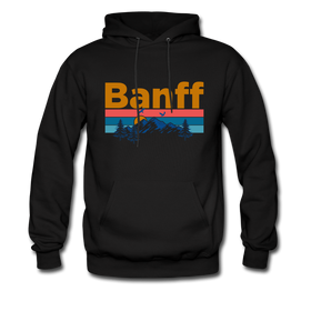 Banff, Canada Hoodie - Retro Mountain & Birds Banff Hooded Sweatshirt - black