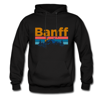 Banff, Canada Hoodie - Retro Mountain & Birds Banff Hooded Sweatshirt - black