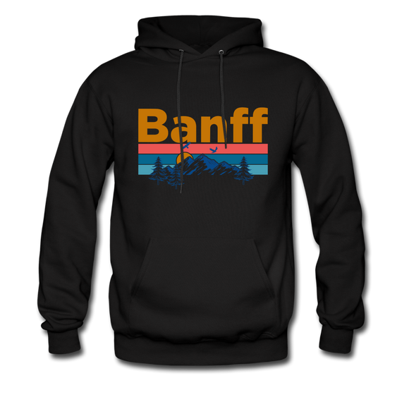 Banff, Canada Hoodie - Retro Mountain & Birds Banff Hooded Sweatshirt - black
