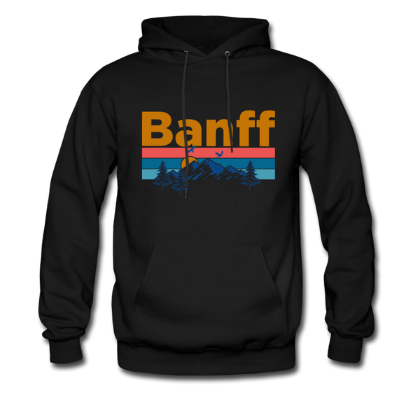 Banff, Canada Hoodie - Retro Mountain & Birds Banff Hooded Sweatshirt - black