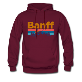 Banff, Canada Hoodie - Retro Mountain & Birds Banff Hooded Sweatshirt - burgundy
