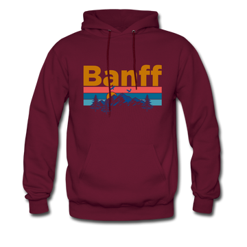 Banff, Canada Hoodie - Retro Mountain & Birds Banff Hooded Sweatshirt - burgundy