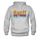 Banff, Canada Hoodie - Retro Mountain & Birds Banff Hooded Sweatshirt - heather gray