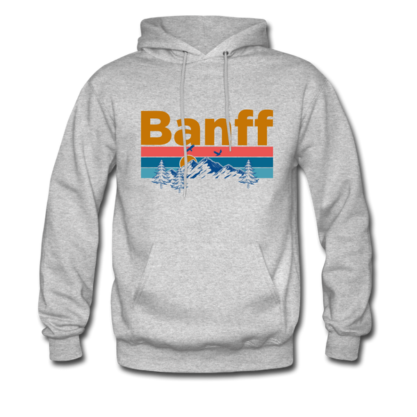 Banff, Canada Hoodie - Retro Mountain & Birds Banff Hooded Sweatshirt - heather gray