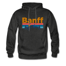 Banff, Canada Hoodie - Retro Mountain & Birds Banff Hooded Sweatshirt - charcoal gray