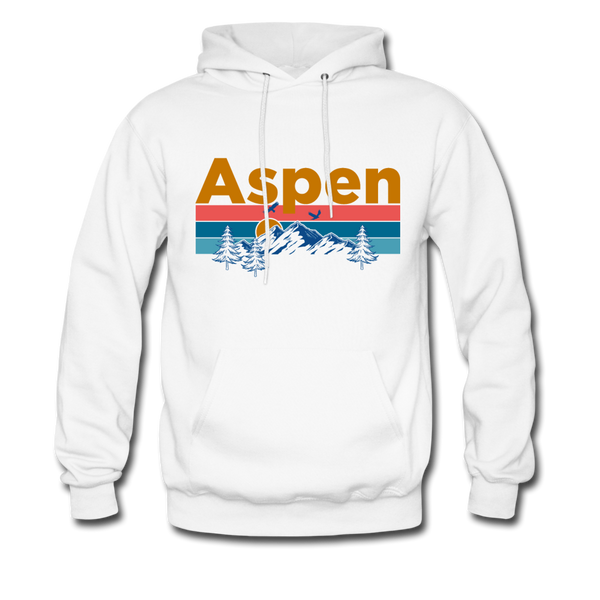 Aspen, Colorado Hoodie - Retro Mountain & Birds Aspen Hooded Sweatshirt - white