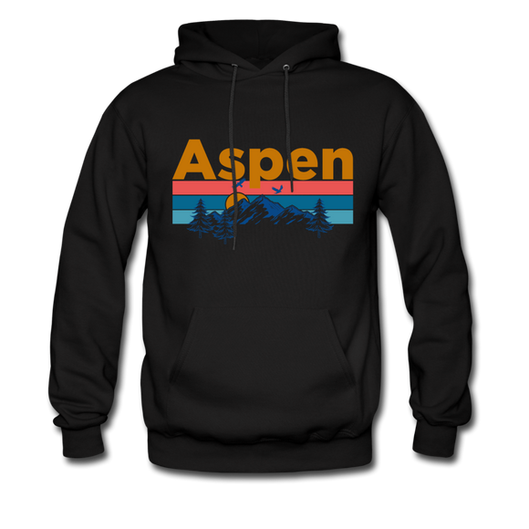 Aspen, Colorado Hoodie - Retro Mountain & Birds Aspen Hooded Sweatshirt - black