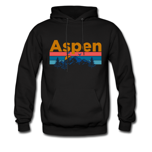 Aspen, Colorado Hoodie - Retro Mountain & Birds Aspen Hooded Sweatshirt - black