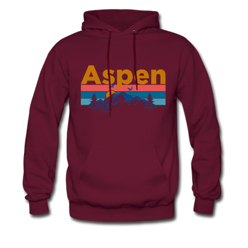 Aspen, Colorado Hoodie - Retro Mountain & Birds Aspen Hooded Sweatshirt - burgundy