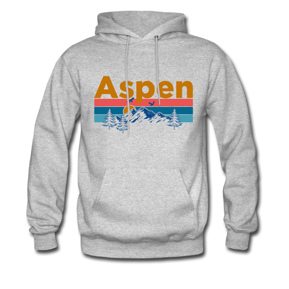 Aspen, Colorado Hoodie - Retro Mountain & Birds Aspen Hooded Sweatshirt - heather gray