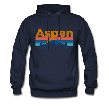 Aspen, Colorado Hoodie - Retro Mountain & Birds Aspen Hooded Sweatshirt - navy