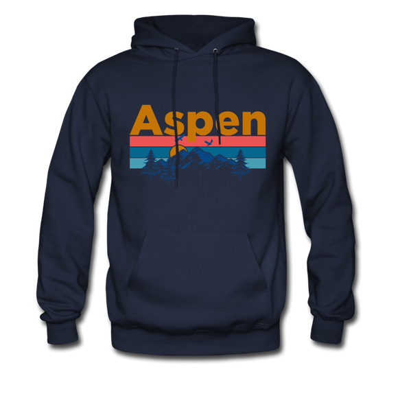 Aspen, Colorado Hoodie - Retro Mountain & Birds Aspen Hooded Sweatshirt - navy