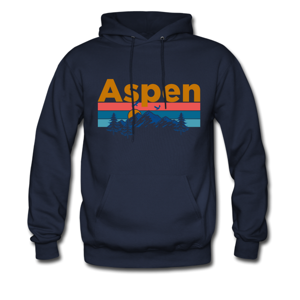 Aspen, Colorado Hoodie - Retro Mountain & Birds Aspen Hooded Sweatshirt - navy