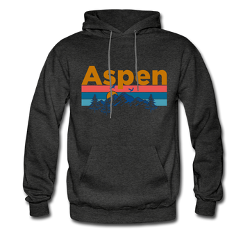 Aspen, Colorado Hoodie - Retro Mountain & Birds Aspen Hooded Sweatshirt - charcoal gray