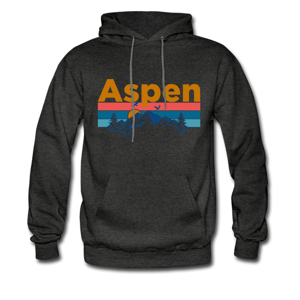 Aspen, Colorado Hoodie - Retro Mountain & Birds Aspen Hooded Sweatshirt - charcoal gray