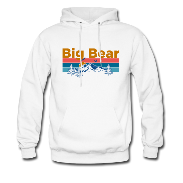 Big Bear, California Hoodie - Retro Mountain & Birds Big Bear Hooded Sweatshirt - white