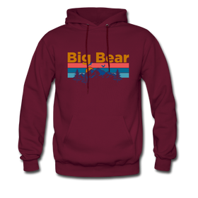Big Bear, California Hoodie - Retro Mountain & Birds Big Bear Hooded Sweatshirt - burgundy