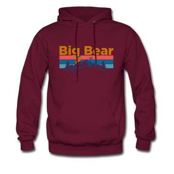 Big Bear, California Hoodie - Retro Mountain & Birds Big Bear Hooded Sweatshirt - burgundy