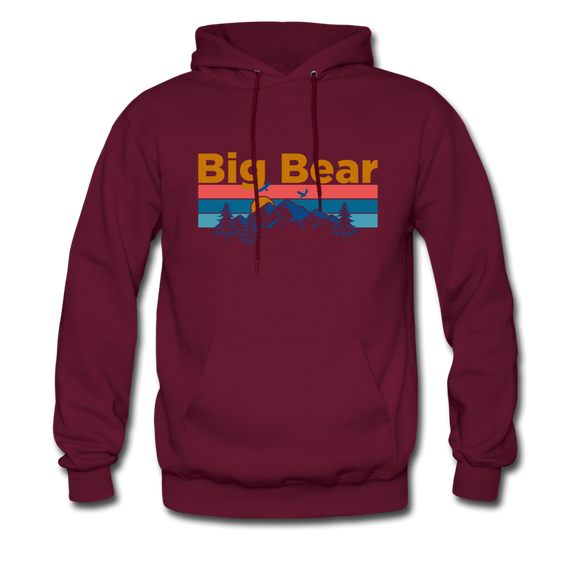 Big Bear, California Hoodie - Retro Mountain & Birds Big Bear Hooded Sweatshirt - burgundy