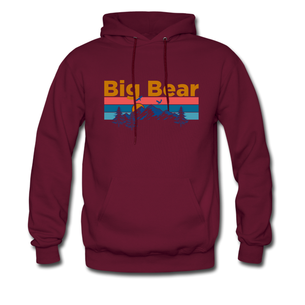 Big Bear, California Hoodie - Retro Mountain & Birds Big Bear Hooded Sweatshirt - burgundy