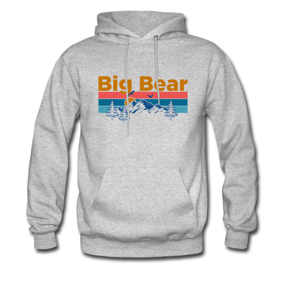 Big Bear, California Hoodie - Retro Mountain & Birds Big Bear Hooded Sweatshirt - heather gray