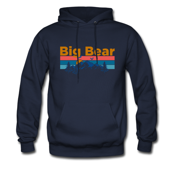 Big Bear, California Hoodie - Retro Mountain & Birds Big Bear Hooded Sweatshirt - navy