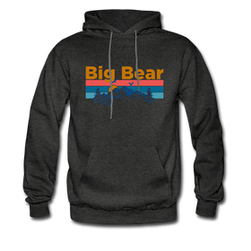Big Bear, California Hoodie - Retro Mountain & Birds Big Bear Hooded Sweatshirt - charcoal gray