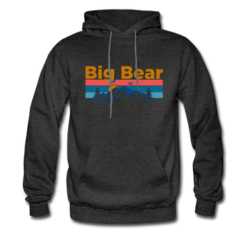 Big Bear, California Hoodie - Retro Mountain & Birds Big Bear Hooded Sweatshirt - charcoal gray