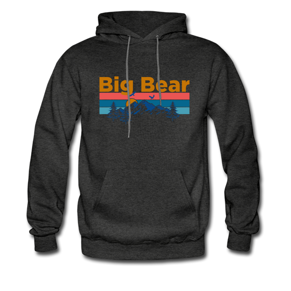 Big Bear, California Hoodie - Retro Mountain & Birds Big Bear Hooded Sweatshirt - charcoal gray