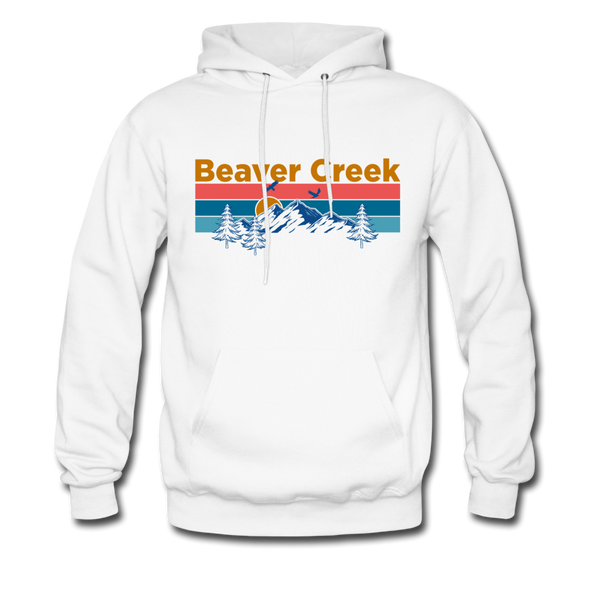 Beaver Creek, Colorado Hoodie - Retro Mountain & Birds Beaver Creek Hooded Sweatshirt - white