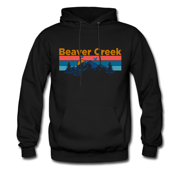 Beaver Creek, Colorado Hoodie - Retro Mountain & Birds Beaver Creek Hooded Sweatshirt - black