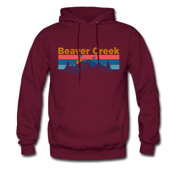 Beaver Creek, Colorado Hoodie - Retro Mountain & Birds Beaver Creek Hooded Sweatshirt - burgundy