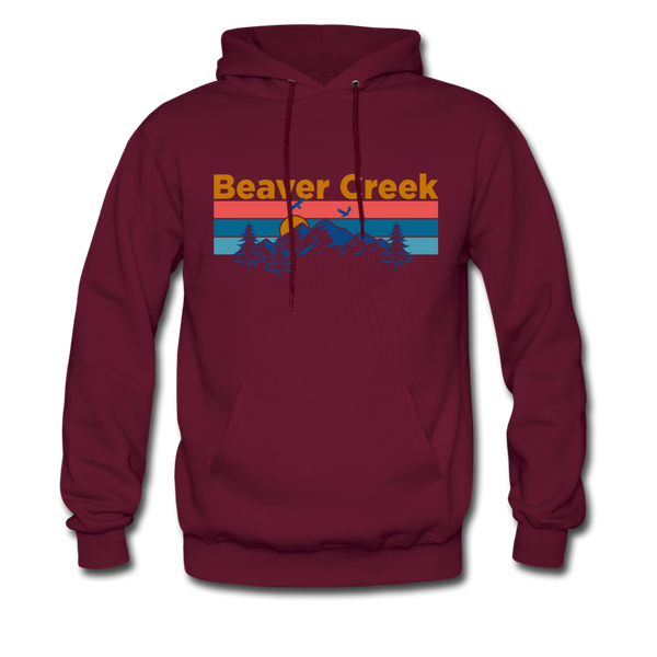 Beaver Creek, Colorado Hoodie - Retro Mountain & Birds Beaver Creek Hooded Sweatshirt - burgundy