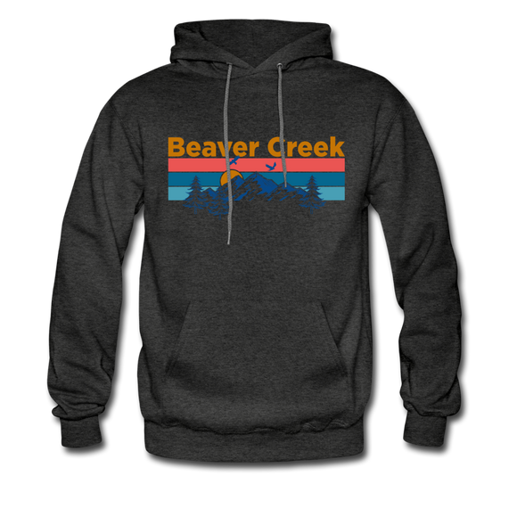 Beaver Creek, Colorado Hoodie - Retro Mountain & Birds Beaver Creek Hooded Sweatshirt - charcoal gray