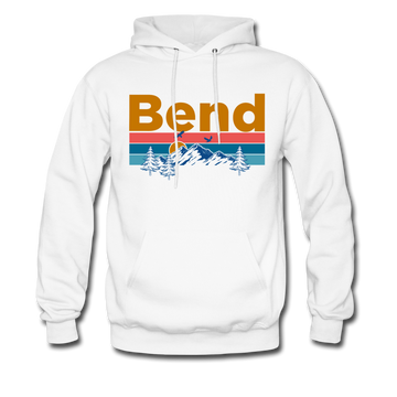 Bend, Oregon Hoodie - Retro Mountain & Birds Bend Hooded Sweatshirt - white