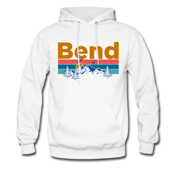 Bend, Oregon Hoodie - Retro Mountain & Birds Bend Hooded Sweatshirt - white