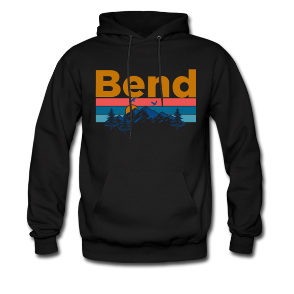 Bend, Oregon Hoodie - Retro Mountain & Birds Bend Hooded Sweatshirt - black