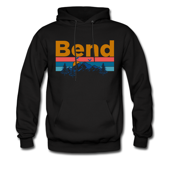 Bend, Oregon Hoodie - Retro Mountain & Birds Bend Hooded Sweatshirt - black