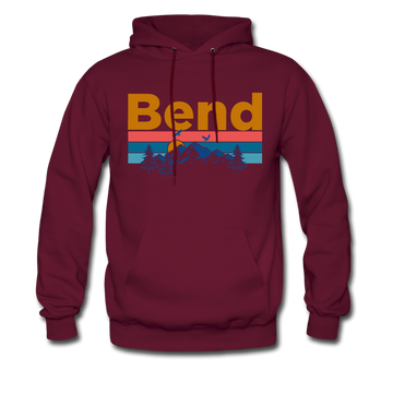 Bend, Oregon Hoodie - Retro Mountain & Birds Bend Hooded Sweatshirt - burgundy