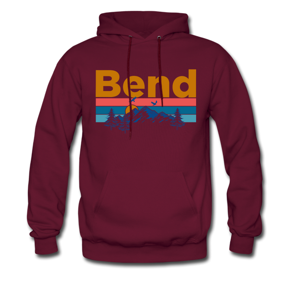 Bend, Oregon Hoodie - Retro Mountain & Birds Bend Hooded Sweatshirt - burgundy