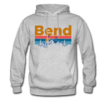 Bend, Oregon Hoodie - Retro Mountain & Birds Bend Hooded Sweatshirt - heather gray